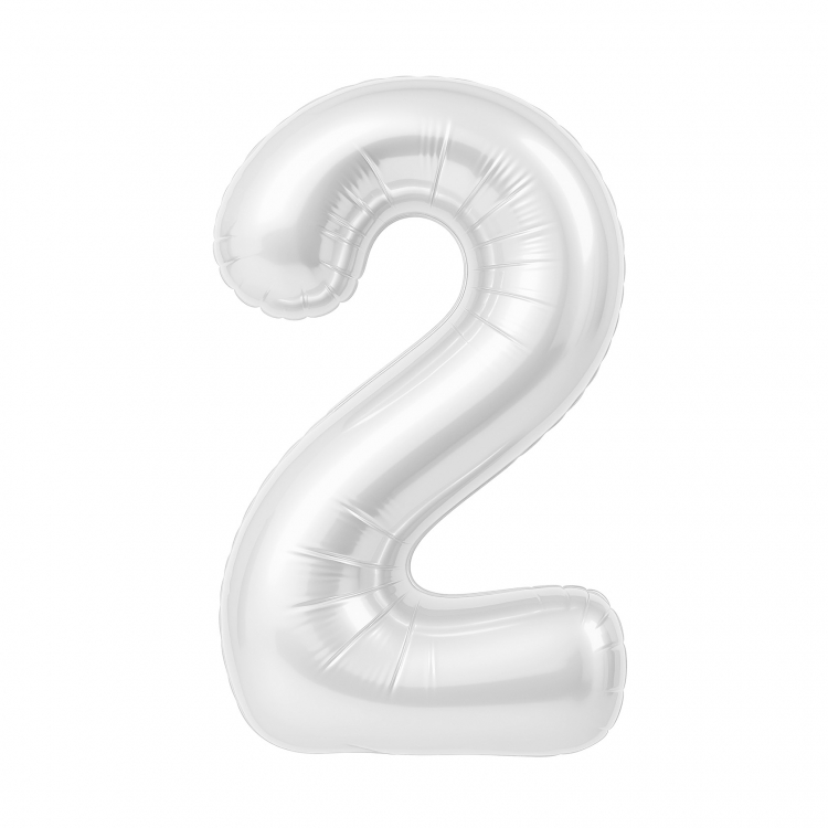 Шар Цифра "2" Slim Белый блеск (в упаковке)   Шар Цифра "2" Slim Белый блеск (в упаковке)